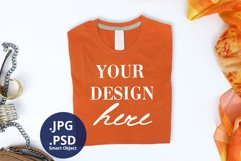 Orange Folded T-shirt Mockup, Full wrap t-shirt mock up PSD Product Image 1