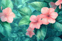 Hibiscus Flower With Leaves Background Wallpaper Product Image 1