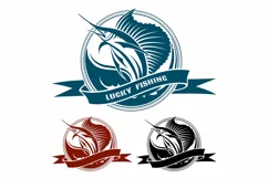 Nautical retro label with jumping sail fish Product Image 1