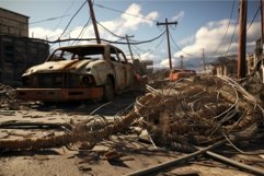 Post-apocalyptic urban decay with abandoned cars Product Image 1