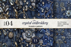 Navy Crystal Embroidery | Luxury Denim Fabric Texture Product Image 1
