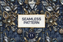 Navy Crystal Embroidery | Luxury Denim Fabric Texture Product Image 3