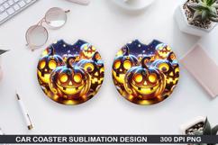 Pumpkins Car Coaster Sublimation| Halloween Coaster PNG Product Image 1