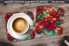 Poinsettias Coaster Sublimation, Christmas Coaster PNG Product Image 1