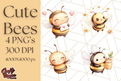 Adorable Bee Clipart PNG, Kawaii Bumblebee Illustrations Product Image 1