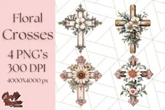 Faith Cross PNG with Flowers, Watercolor Religious Art Print Product Image 1