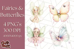 Pastel Fairies and Butterflies PNG, Spring Fantasy Clipart Product Image 1