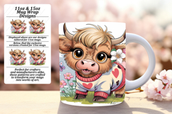 Glamorous 15oz Mug Wrap Png Template , Cute Cow Product Image 1
