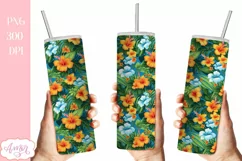 Tropical flowers tumbler wrap PNG for sublimation Product Image 3