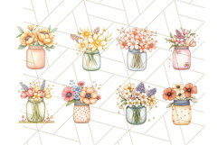 Flowers in Glass Jars PNG, Rustic Floral Watercolor Clipart Product Image 3