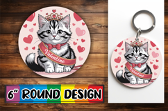Whimsical Keychain Round Style, Cat Valentin's Day Product Image 1