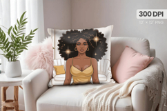 Afro Girl /Woman braided hair Pillow Design, Black Queen PNG Product Image 1