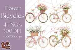 Bicycle with Flowers PNG, Pastel Spring Floral Bike Clipart Product Image 1