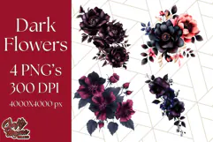 Gothic Floral PNG, Dark Aesthetic Flowers Clipart Print Product Image 1