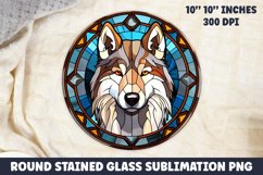 Wolf Round Stained Glass Sublimation PNG | Sublimation Product Image 1