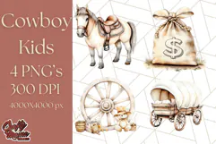 Cowboy Clipart PNG, Kid Western Country Graphic Product Image 1