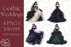 Victorian Gothic Wedding Dress PNG, Dark Bridal Clipart Product Image 1