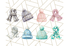 Watercolor Winter Hats and Scarves Clipart PNG Product Image 3