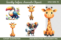 Quirky Safari Animals Clipart PNG Product Image 1