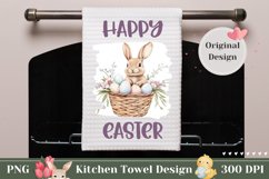 Easter Kitchen Towel Template, Watercolor Easter Basket PNG Product Image 1
