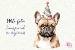 4 French Bulldog Birthday Party Hat Watercolor Clipart PNG Product Image 4