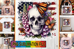 Bright TOTE BAG Designs PNG, Skull USA Product Image 1