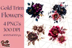 Gothic Floral PNG, Dark Aesthetic Flowers Clipart Print Product Image 1