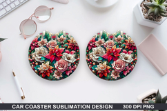 Roses Car Coaster Sublimation| Christmas Coaster PNG Design Product Image 1