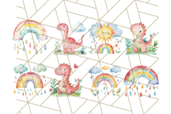 Watercolor Dinosaur and Rainbow PNG Clipart, Baby Nursery Product Image 3