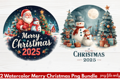 2 Watercolor Merry Christmas PNG | Festive Holiday Product Image 1