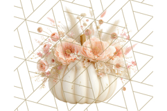 Pumpkin Clipart with Fall Flowers PNG Autumn Illustration Product Image 3