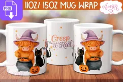 Cute Halloween mug wrap PNG, Highland cow coffee mug PNG Product Image 1