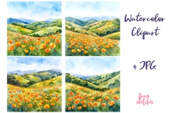 4 California Poppy Watercolor Clipart Poppy Fields Product Image 1