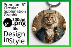 Joyful Cat Charm Sublimation Circle Design Keychain Product Image 1