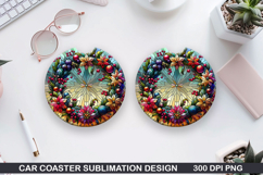 Flowers Car Coaster Sublimation|Christmas Coaster PNG Design Product Image 1