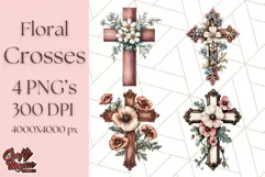 Faith Cross PNG with Flowers, Watercolor Religious Art Print Product Image 1