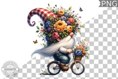Floral Crown Gnome Rides A Bike Sublimation Clipart Design Product Image 1