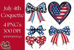Coquette 4th of July Png, Patriotic Hearts and Bows Clipart Product Image 1