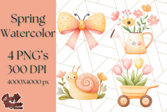 Pastel Watercolor Spring Clipart, Cheerful Floral Png Design Product Image 1