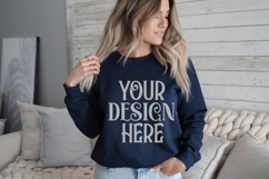 Gildan 18000 Navy Crewneck Sweatshirt Mockups,G180 Product Image 1
