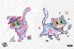 Whimsical Summer Cat Png Clipart Product Image 1