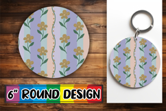 Bright Round Keychain Sublimation, Gold Flower Product Image 1