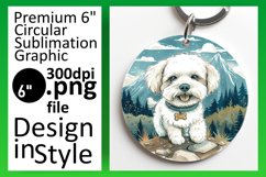 Pup in the Mountains Circle Design Sublimation Keychain PNG Product Image 1