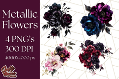 Gothic Floral PNG, Dark Aesthetic Flowers Clipart Print Product Image 1