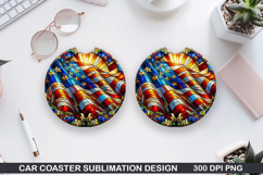 Flags Car Coaster Sublimation| 4th Of July Coaster PNG Product Image 1