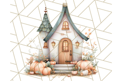 Watercolor Halloween Cottage Clipart, Ghosts &amp; Pumpkins Png Product Image 3