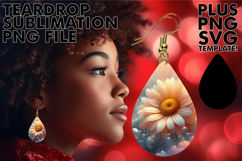 Whimsical Teardrop Earrings Art PNG, 3D Flower Product Image 1