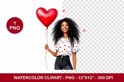 valentine png watercolor clipart - black girl Product Image 1