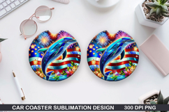 Dolphins Car Coaster Sublimation, 4th Of July Coaster PNG Product Image 1