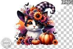 Halloween Cat Flowers Sublimation - Clipart PNG Design Product Image 1